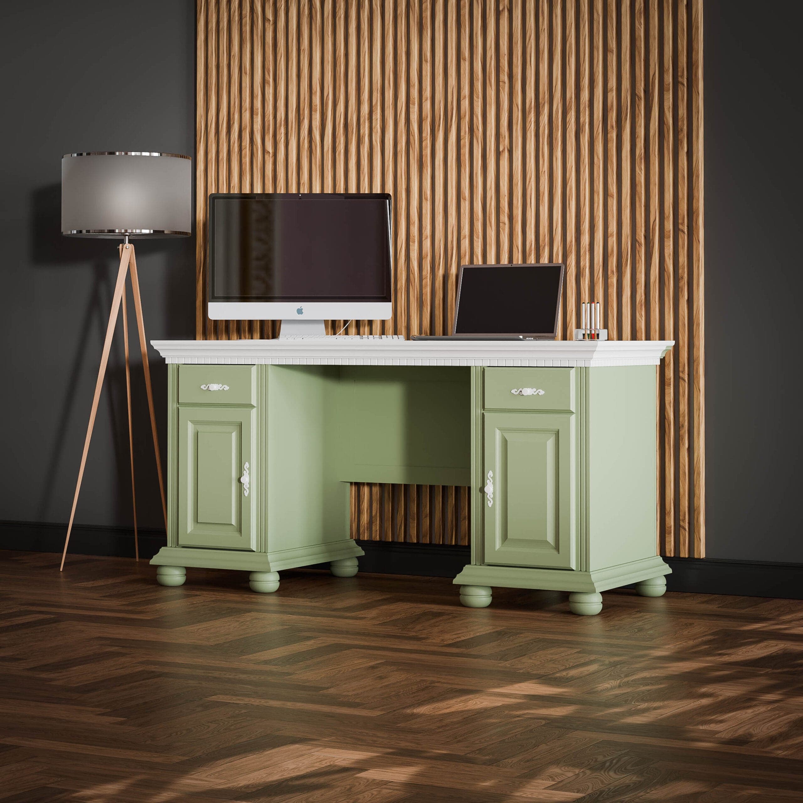 Bureau en bois massif « Fjord Salbei » avec 2 armoires